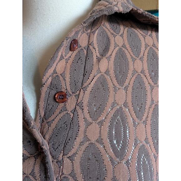 Vintage dagger collar crochet eyelet top in brown and tan size small geometric - Picture 4 of 6